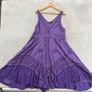 My Choice Dress Women's 1X‎ Handkerchief Hem Y2K Boho Fairy Embroidered Festival
